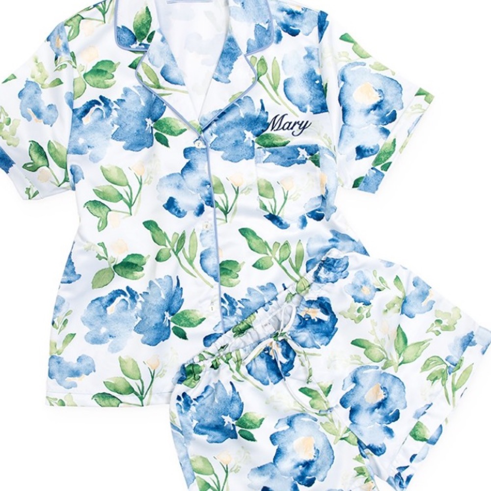 Light Blue Satin Pajama Short Sleeves/Shorts